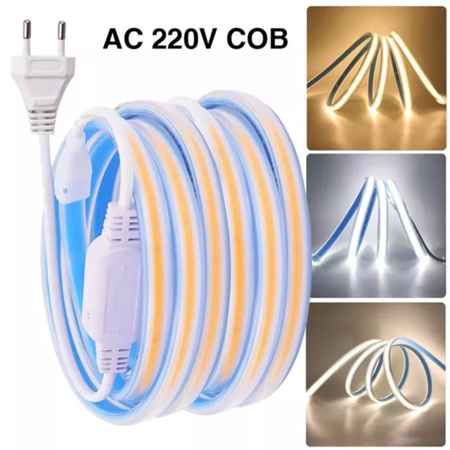 220V 230V COB LED tira impermeable cadena de luces banda sin punto de luz