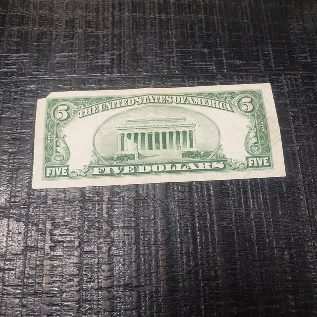 1953 Five Dollar Bill Silver Certificate Blue Seal Missing Corner 2