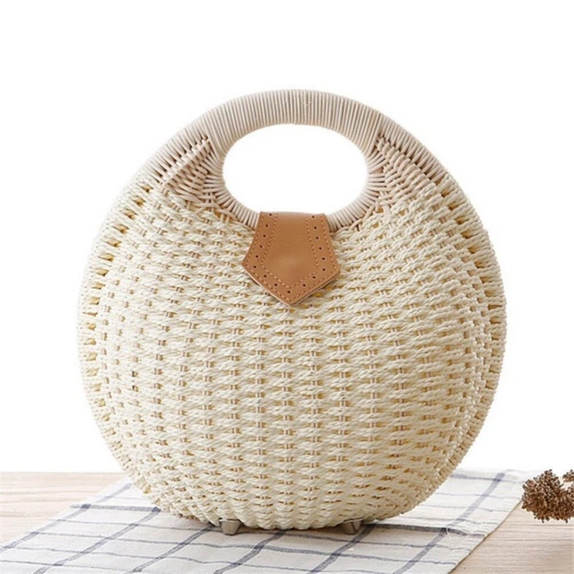 Handmade Wicker Woven Purse Handbag Straw Purses Women Handle 4
