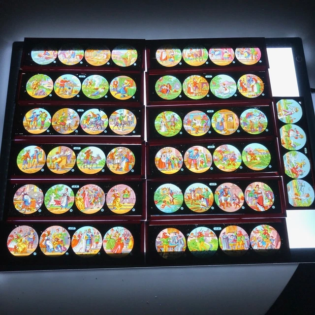 6 plaques en verre peintes pour lanterne magique - Collection