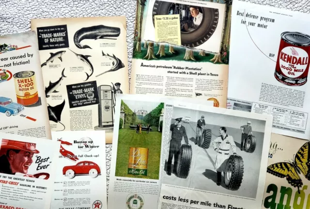 10 Vintage 1940s-50s Oil & Gas Print Add Texaco Kendall Mobiloil Shell Firestone