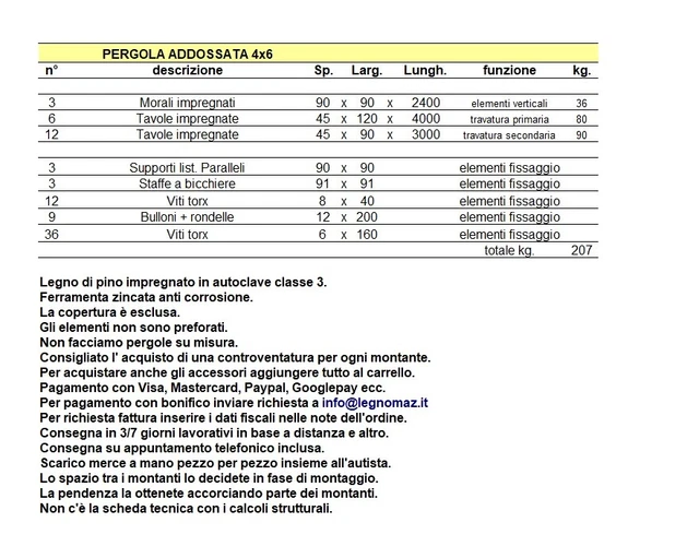Pergola Libera 4x6 In Legno Impregnato In Autoclave E Ferramenta Inclusa - Foto 11