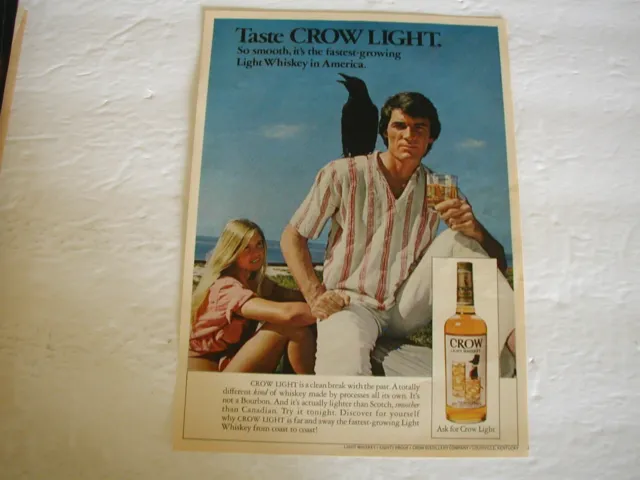 1974 Crow Light Whiskey  Bar Decor Man Cave VINTAGE AD RARE HTF L027