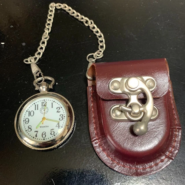 WESTCLOX POCKET WATCH Vintage Quartz Open Face Rare Leather Bag Dead