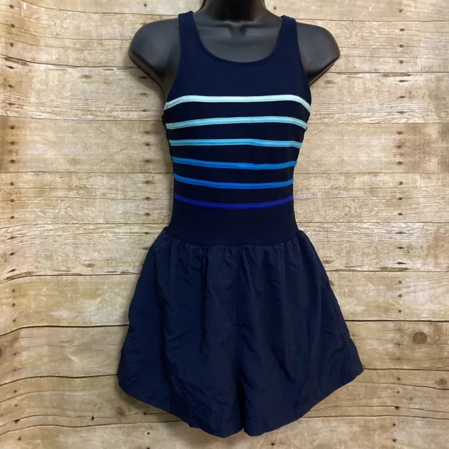 Vintage Gabar Womens Size 10 Blue One Piece Shorts Romper Swimsuit Striped