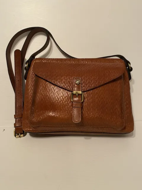 Patricia Nash Tan Heritage Italian Leather Vellino Zip Shoulder Bag Crossbody