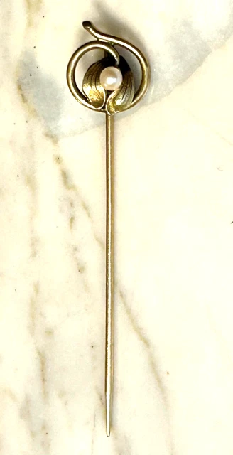 Épingle à Jupe Cravate Vintage En Laiton Et Bakelite Nacré - Ancienne, Occasion Portée, Accessoire Rétro