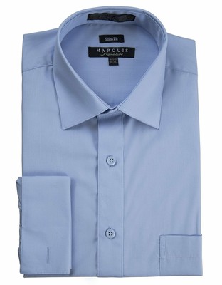 Men's Shirt Slim Fit French Cuff Spread Collar Solid Dress Shirt