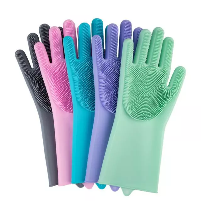 Magic Silicone Rubber Dish Washing Gloves Kitchen Pet Bath Cleaning Scrubber