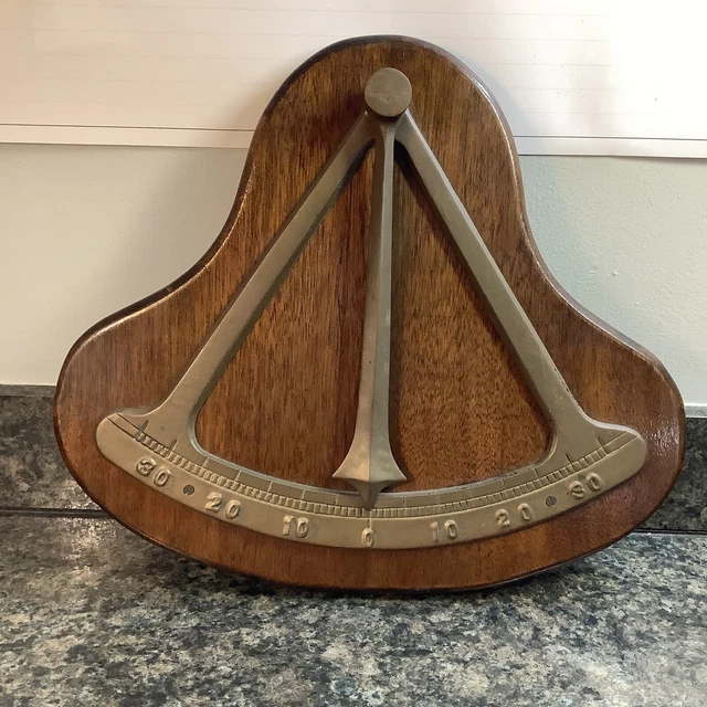 Vintage Ship's Clinometer / Inclinometer / Tilt Meter Wood & Brass