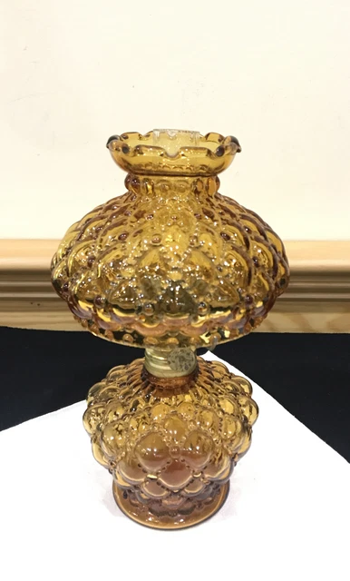 Miniature Amber Glass Diamond Quilt pattern Miniature Oil Lamp Shade 4" base