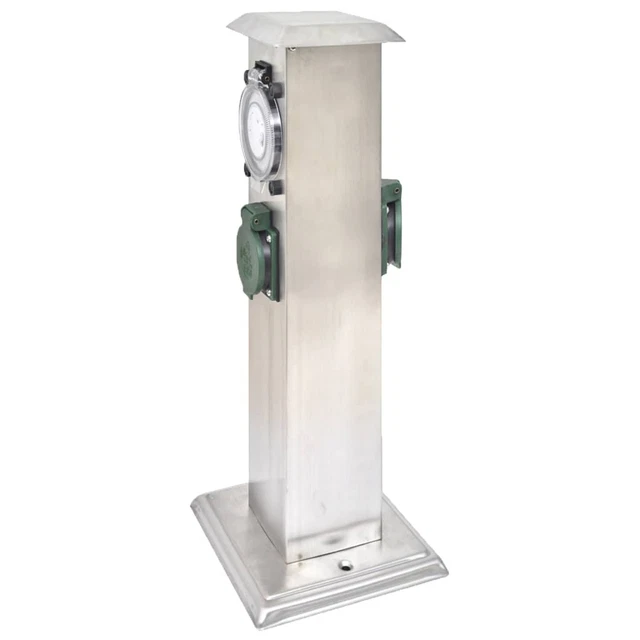 Borne jardin électrique 2 prises en acier inoxydable avec Minuterie L8E9