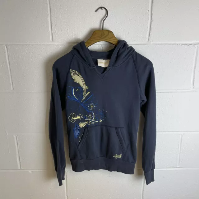 Animal Hoodie Womens Small Floral Embroidered Logo Pullover Sweatshirt Y2K Navy