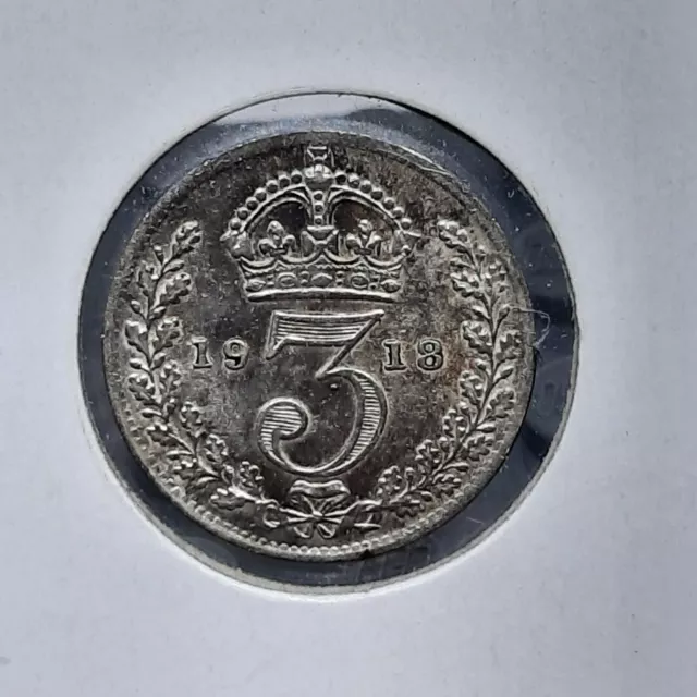 Great Britain England UK 1918 SILVER Threepence 3P 3 Pence King George V