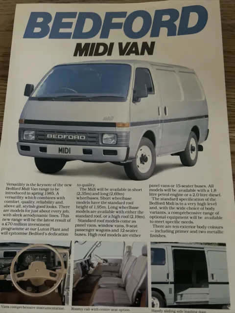 The Bedford MIDI Van Range Car Sales Info Brochure Frameable 1984