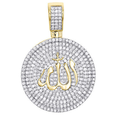 14K Yellow Gold Diamond Allah Islam Arabic Pendant 1.80" Medallion Charm 2.75 CT