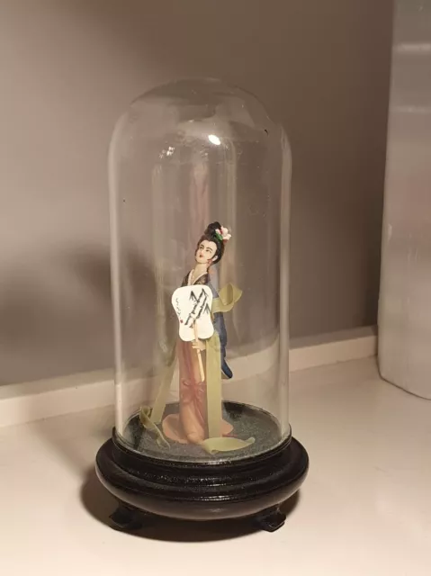 Vintage Miniature Japanese Geisha Figurine Sealed In a Mini Glass Dome, Rare