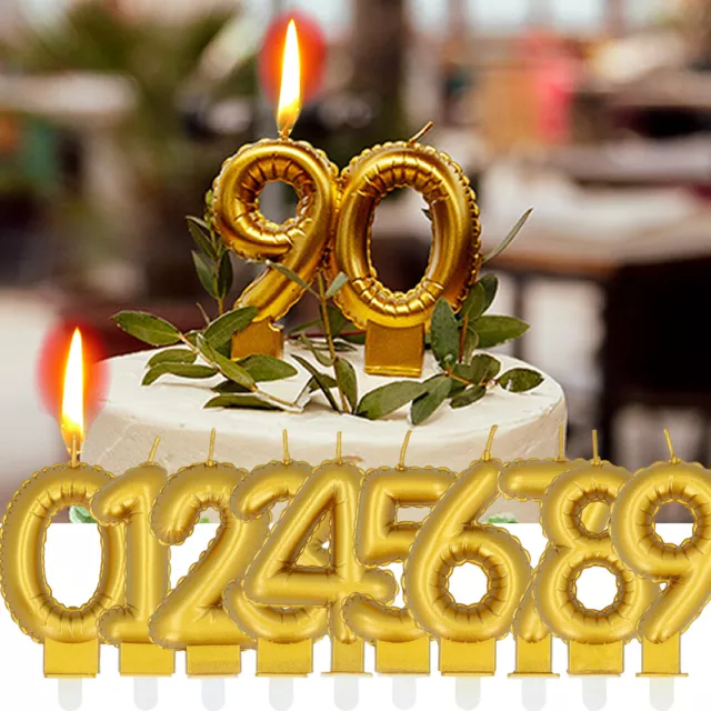 KUCHEN KERZEN GOLD -Zahlen Kerze Deko Geburtstag Jubiläum Goldene Hochzeit Party