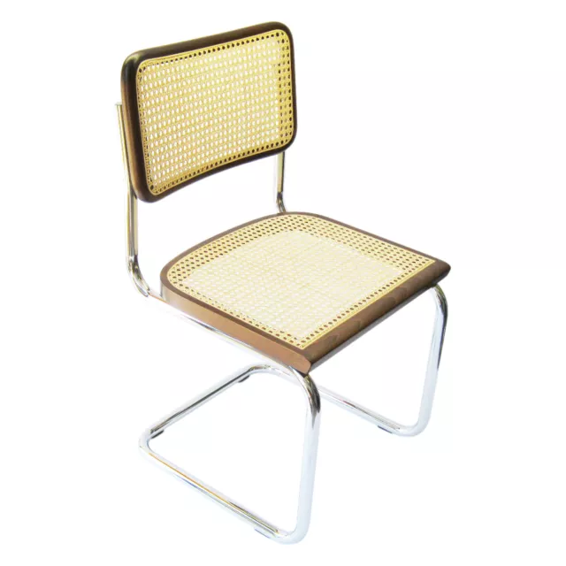 Breuer Cesca Side Chair w/ Chrome Frame Cane Seat & Cane Back Walnut Wood