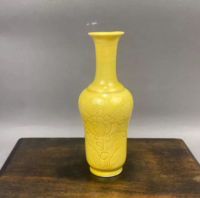 A rare/beautiful Chinese 19thC Guanyin vase with lemon yellow glaze-Guangxu