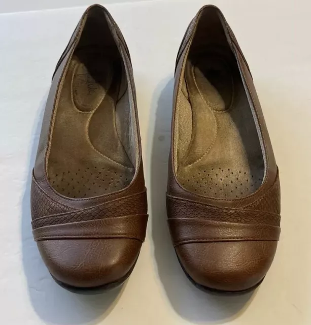 Life Stride Brown Ballet Flats Slip-On Soft System Shoes Women's Size 7.5