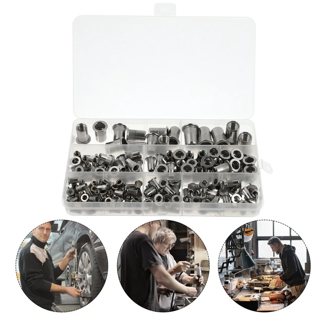 165pcs / boîte en acier inoxydable écrou riveté de de rivette de rivette av