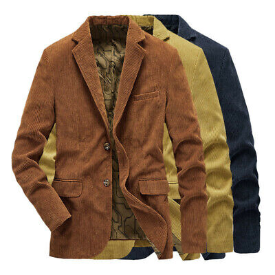 2021 Mens Corduroy Suit Jacket Smart Casual Notch Lapel Cord Blazer Coat Vintage
