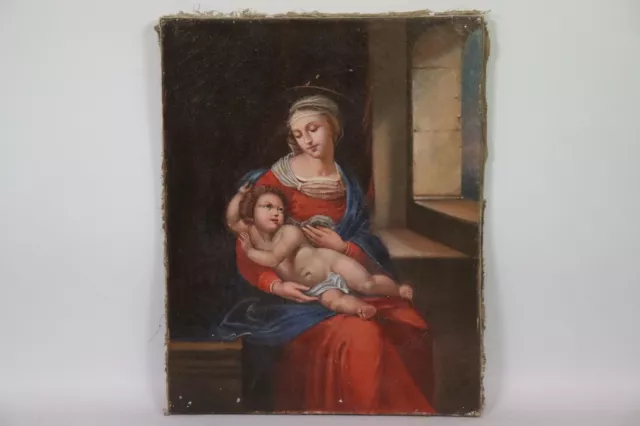 Heilige Maria mit Jesus Kind Biedermeier Ölgemälde unsigniert um 1820(BK3926)
