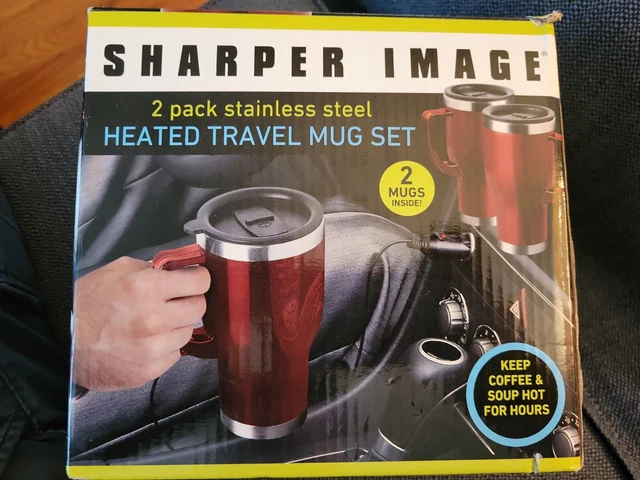 Sharper Image 2 Pack Stainless Steel Heated Travel Mug Set Red 14oz 12V NEW