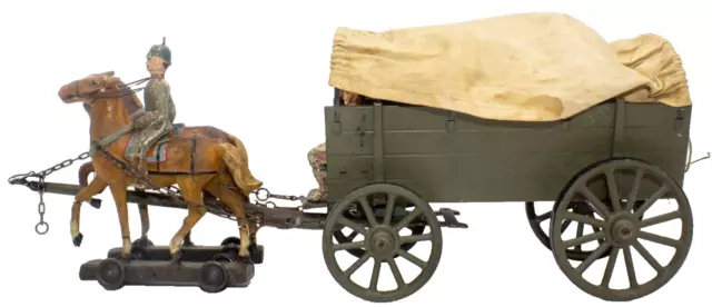 Vintage WWI Large Elastolin Horse Drawn Supply Wagon w/ German 8.5cm Soldiers