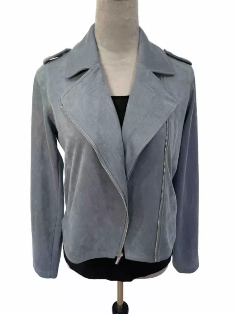 LC Lauren Conrad Womens Faux Suede Light Blue Moto Jacket Size S