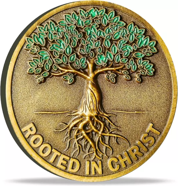 ROOTED IN CHRIST Challenge Coin - Antique Gold Color Christian Single ...