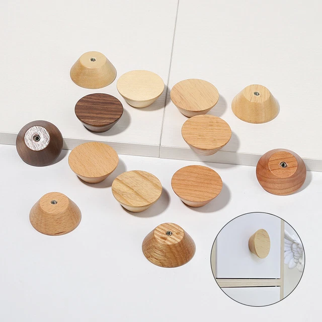 Nordic Cabinet Pull Wood Round Handle Door Wardrobe Knob Drawer DIY Cupboard UK