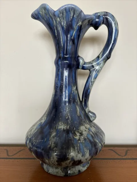 Vintage 1977 Signed Blue Drip Glaze Studio Art Pottery Handle Pitcher Vase