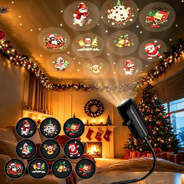 USB HALLOWEEN CHRISTMAS Projection Light 360° Rotating LED Holiday ...
