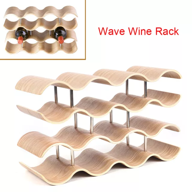 Wooden Wave Wine Rack 4 Tier Grape Wine Holder Shelf Cabinet/Bottle Rack Beige