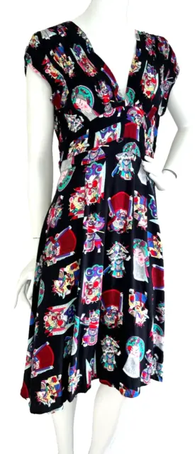 Trashy Diva Ashley Dress Chinese Opera Print Crepe Cap Sleeve VNeck Black 10 EUC