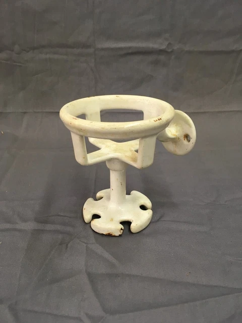 Antique Wall Mounted Cast Iron White Porcelain Cup Toothbrush Holder Vtg 13-18E