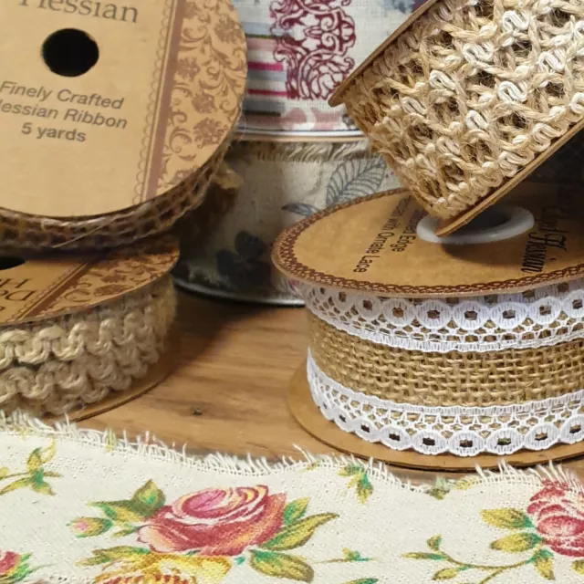 BEAUTIFUL NATURAL Hessian Ribbon Lace Vintage Pattern/Plain Cake Jute Burlap 1M