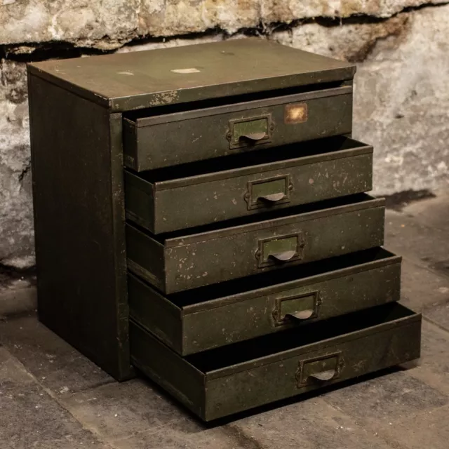 Vintage Green Metal Filing Cabinet Drawers