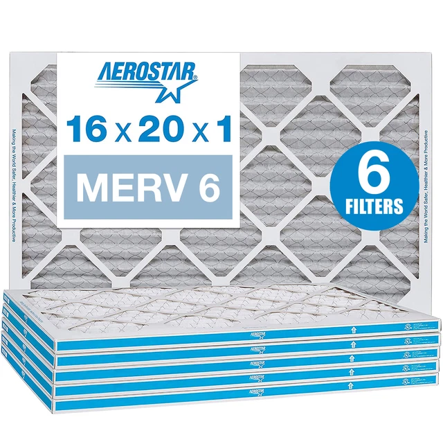 AEROSTAR 16X20X1 MERV 6 Pleated Air Filter, AC Furnace Air Filter, 6