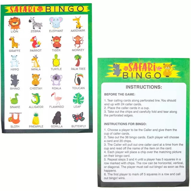 36 Pack Safari Jungle Party Bingo Game Cards Set for Kids Birthday Baby Shower 3