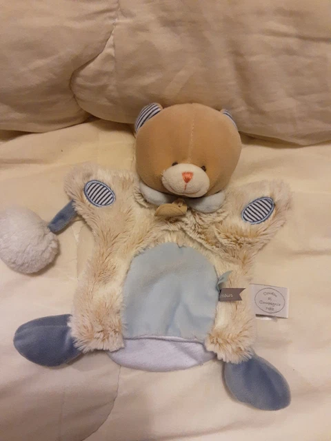Doudou Plat Ours Marionnette Blanc Bleu Doudou Et Compagnie Paris