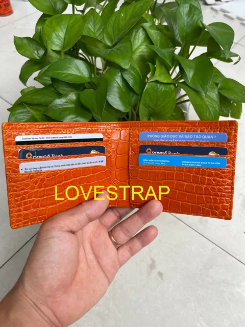 Orange Genuine Crocodile Alligator Double Side Leather Skin Bifold Wallet Card