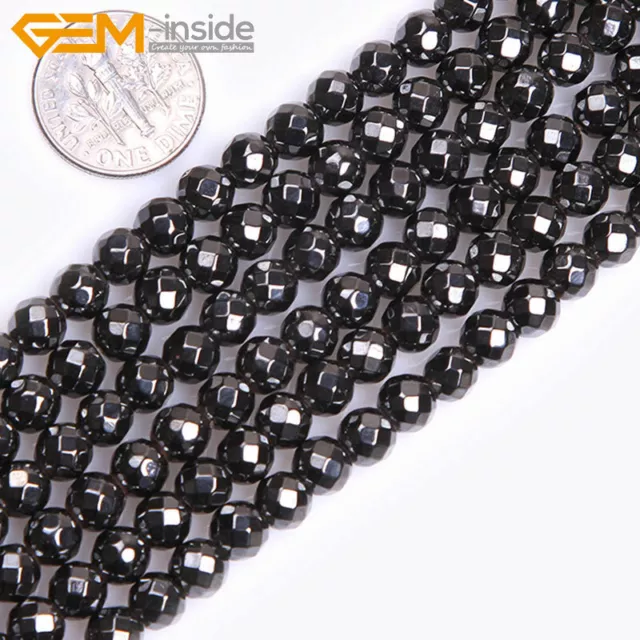 Natural Faceted Stone magnetite Black Hematite Beads For Jewelry Making 15"