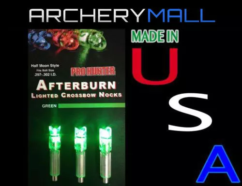 3 Green Afterburn Crossbow Arrows Lighted Nocks (Half Moon .297-302 I.d.