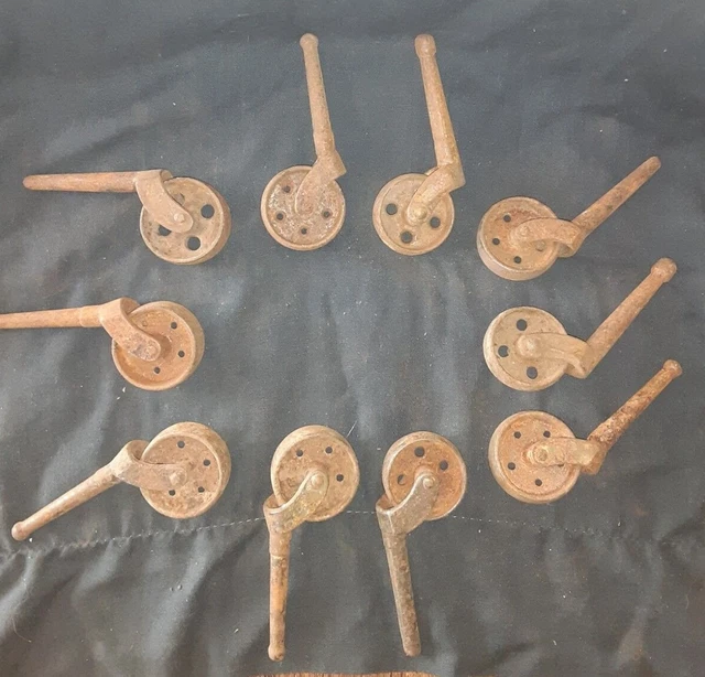 Lot of 10 Vintage Metal Wheels Casters Rusty Hardware (lot R)
