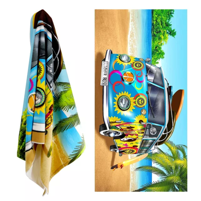 Lightweight Microfibre Bus Blue Beach Bath Towel Travel Holiday Camping