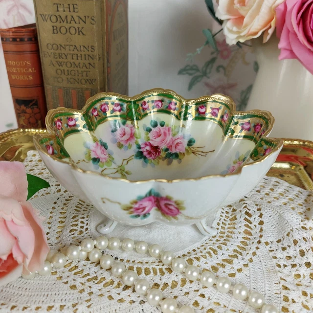 Antike Noritake Muschel handbemalt Rosen perlenvergoldet
