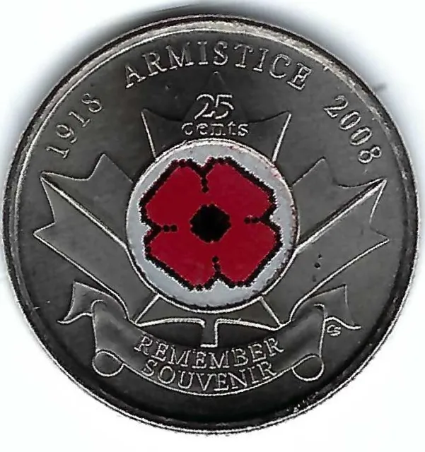 2008 Canadian Brilliant Uncirculated Colored Poppy Twenty Five Cent coin!